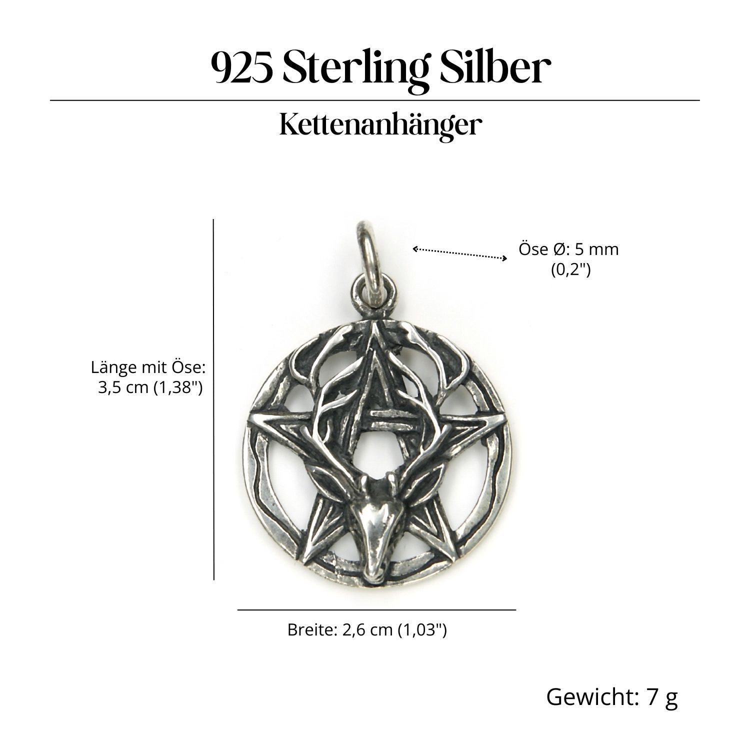 Pentagramm mit Hirschkopf 925 Silber Schmuck Anhänger