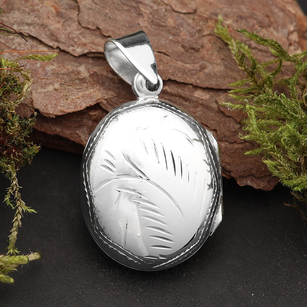 Medaillon oval fein Silber Kettenanhänger 925 Sterling Silberschmuck