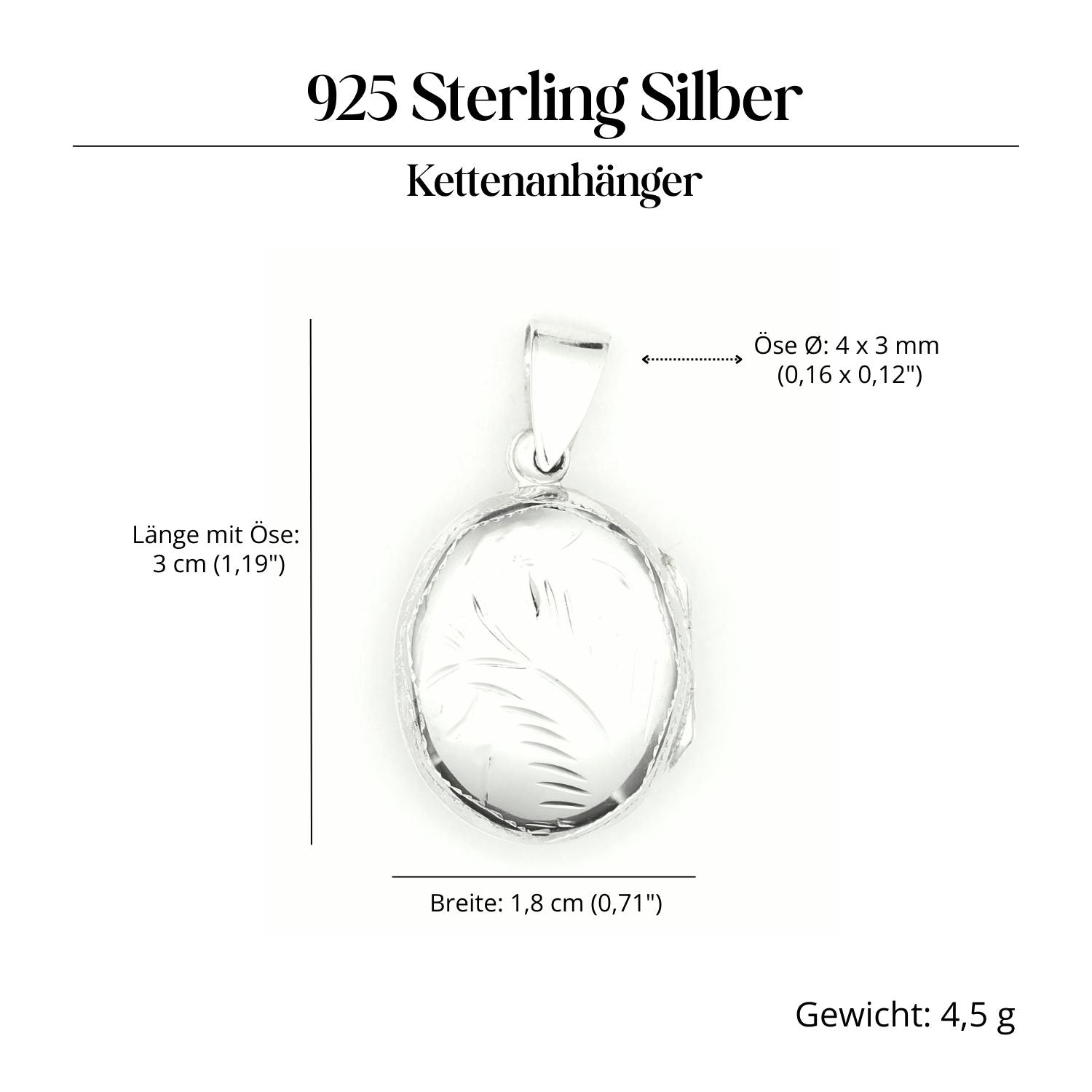 Medaillon oval fein verziert Schmuck aus edlem 925 Silber