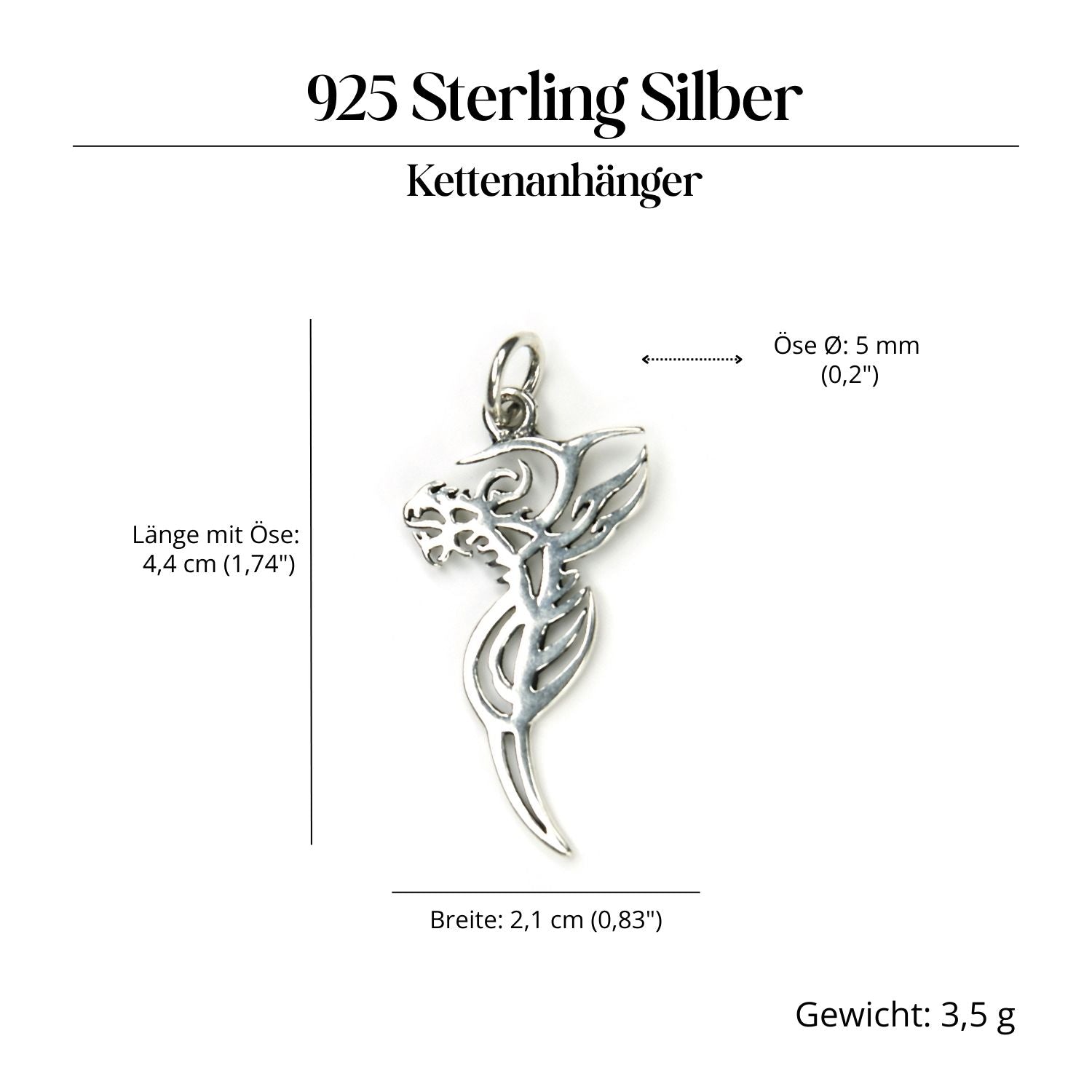 Dragon Jewelry Tattoo Style 925 Silver Pendant