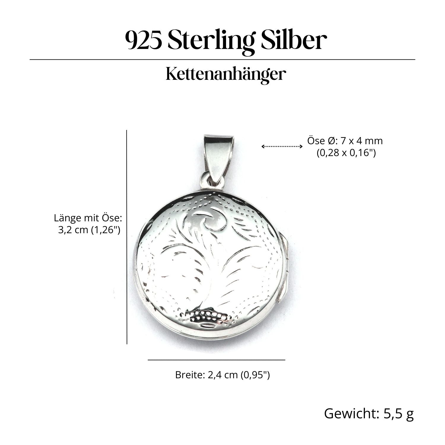 Medaillon Rund fein verziert Schmuck aus edlem 925 Silber