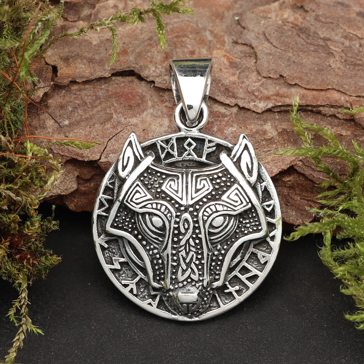 Fenris Wolf Silber Anhänger 925 Sterlingsilber massiver Silberschmuck Wikinger
