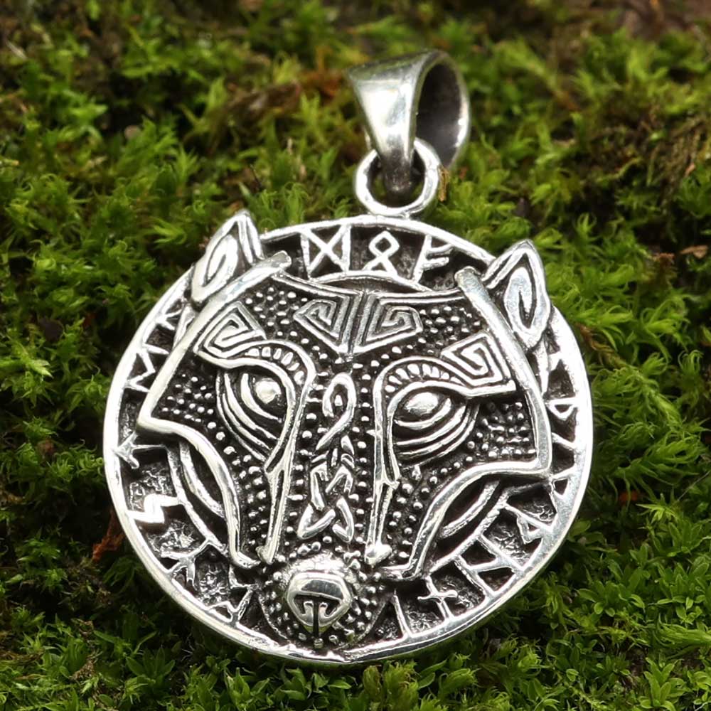 Fnris Wolf  Anhänger Runen Silber Wikinger Kettenanhänger Sterlingsilber