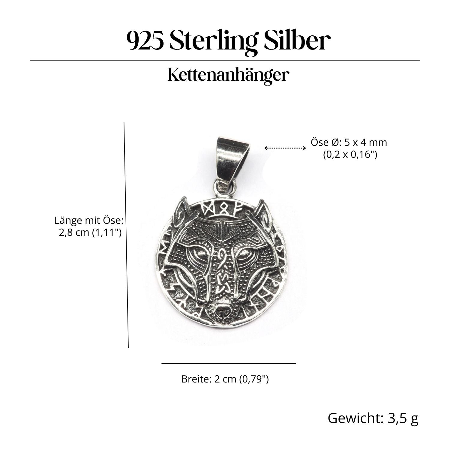 Fenris Wolf Anhänger mit Runen Schmuck 925 Silber Kettenanhänger