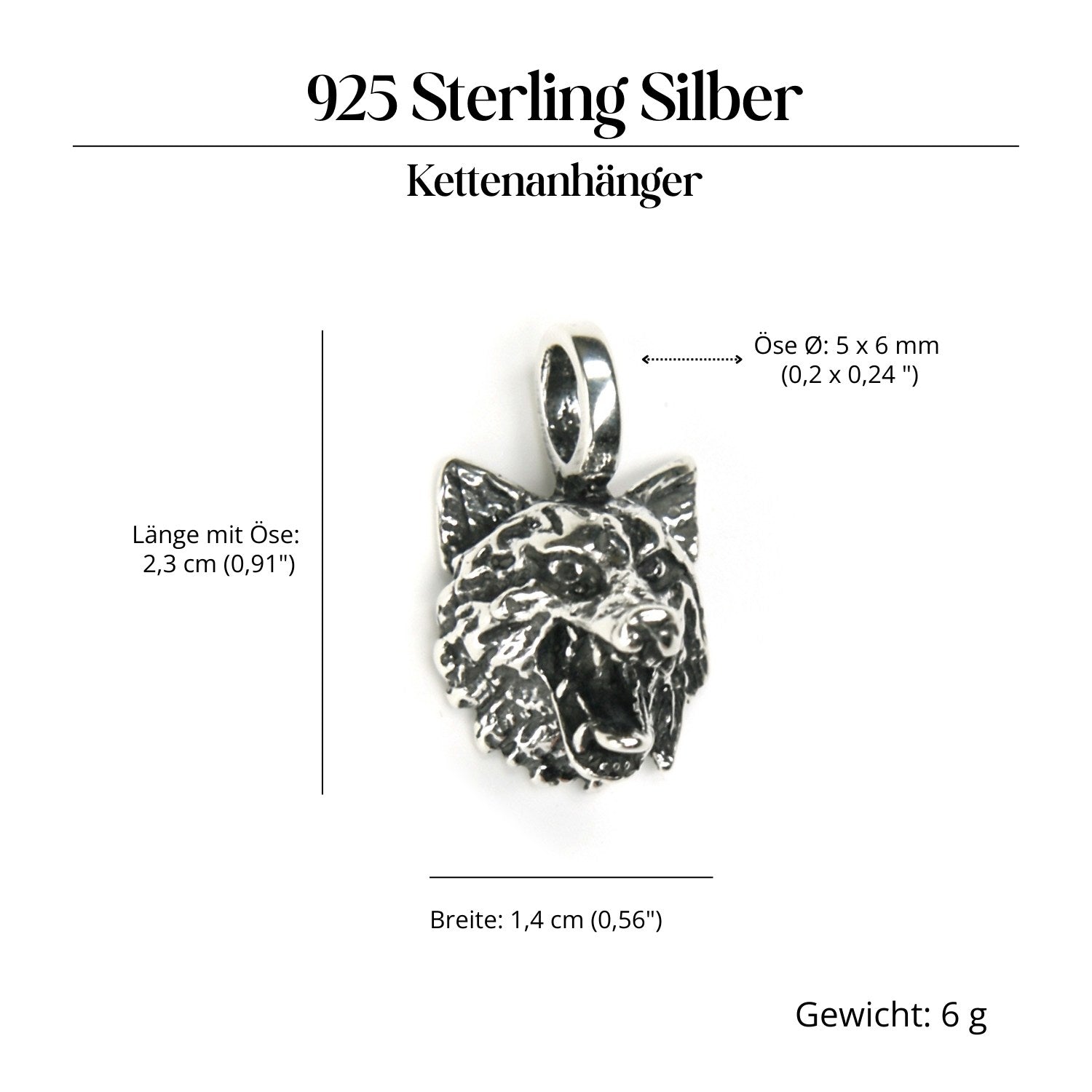 Wolf Schmuck Anhänger 925 Sterlingsilber Wolfskopf