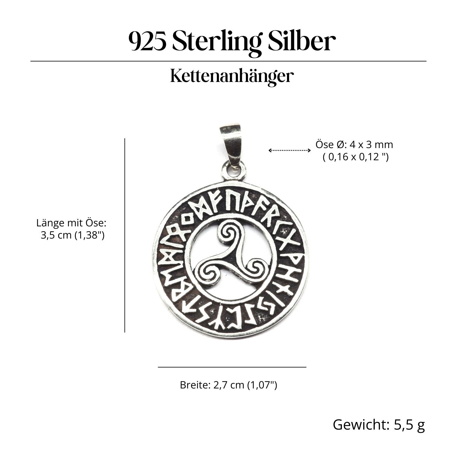 Runen Triskel Anhänger 25 Silber Silberschmuck edel gearbeitet
