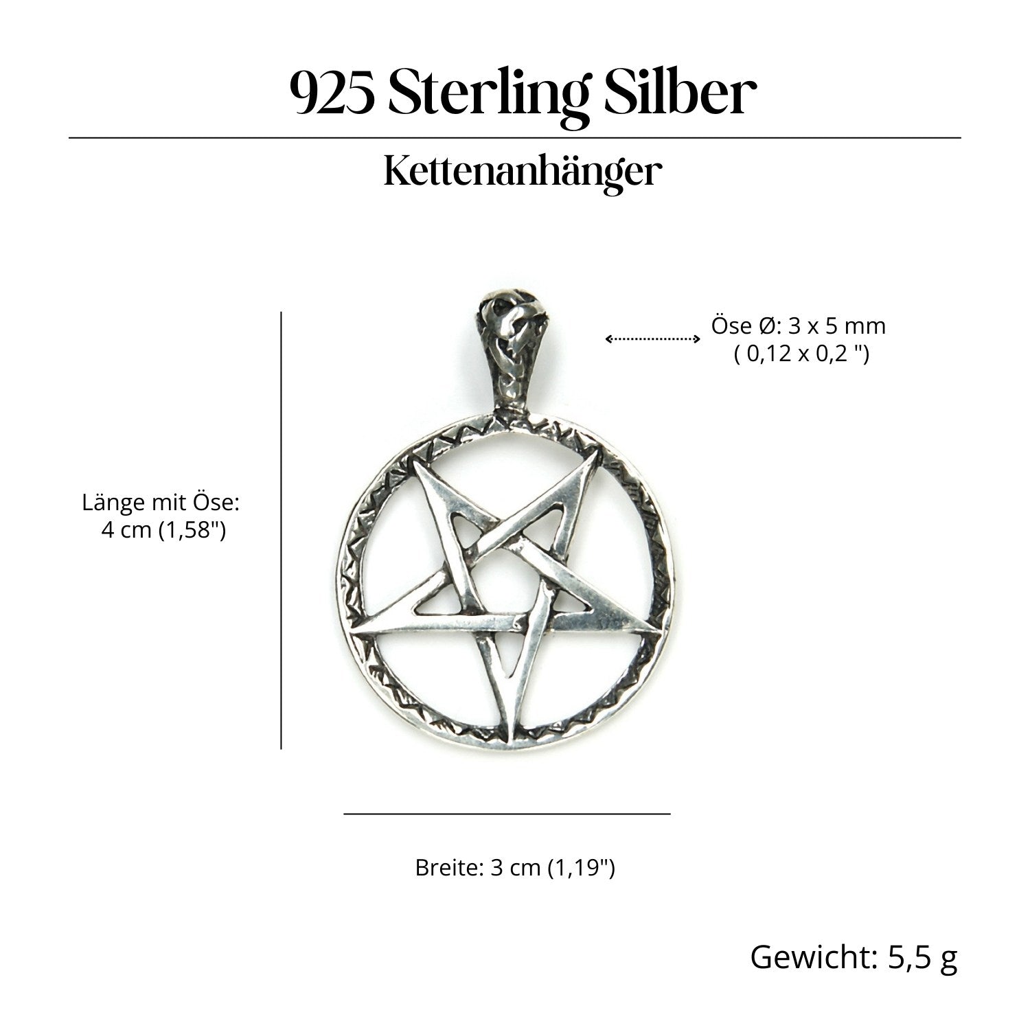 Pentagramm Anhänger 25 Silber Silberschmuck edel gearbeitet