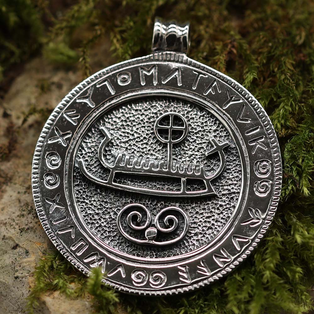 Wikinger Schmuck Runen Silber Anhänger Drachenboot Sonnenschiff Sterlingsilber