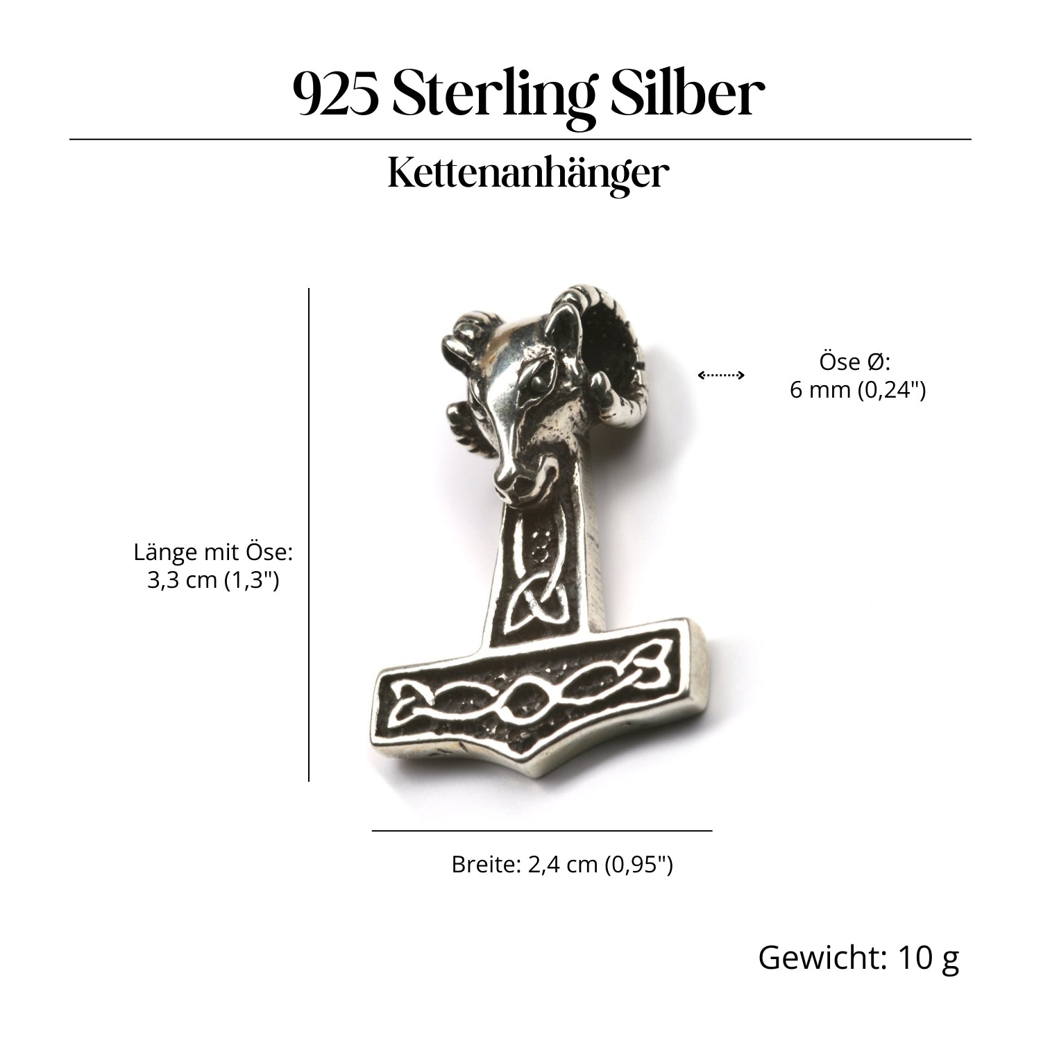 Thorshammer Amulett 925er Silber edler Anhänger Silberschmuck