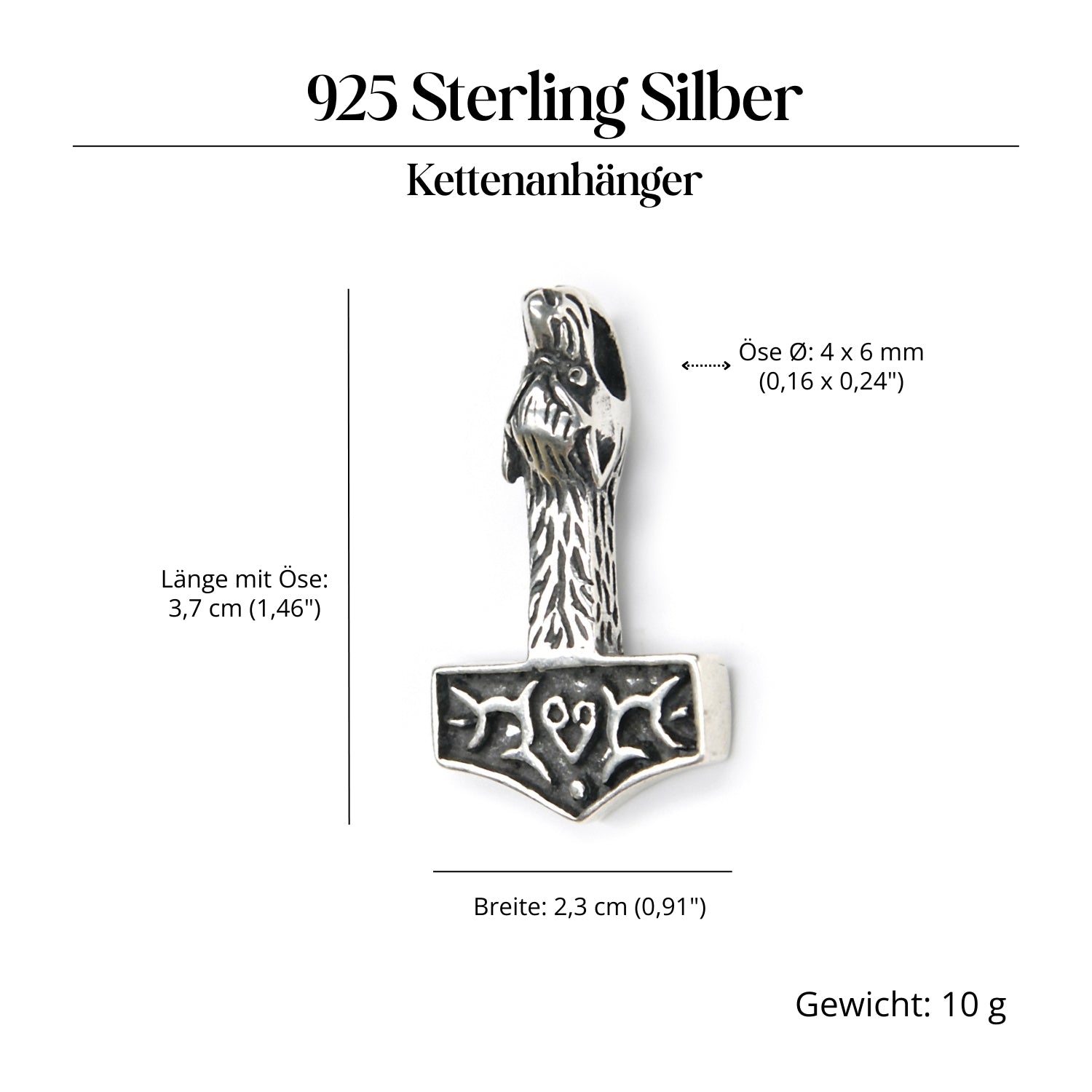 Wolfshammer Amulett 925er Silber edler Anhänger Silberschmuck Wikinger