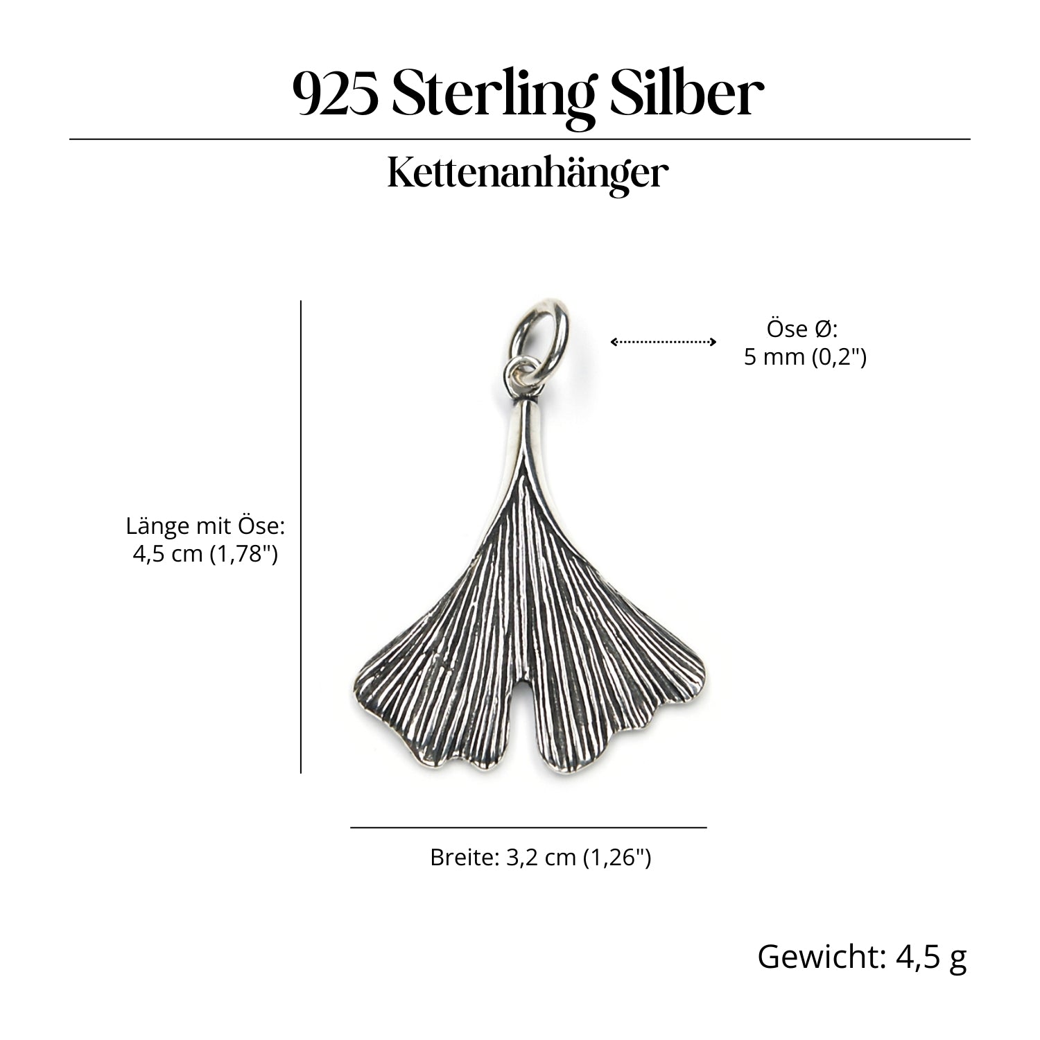 Ginkgo Amulett 925er Silber edler Anhänger Silberschmuck