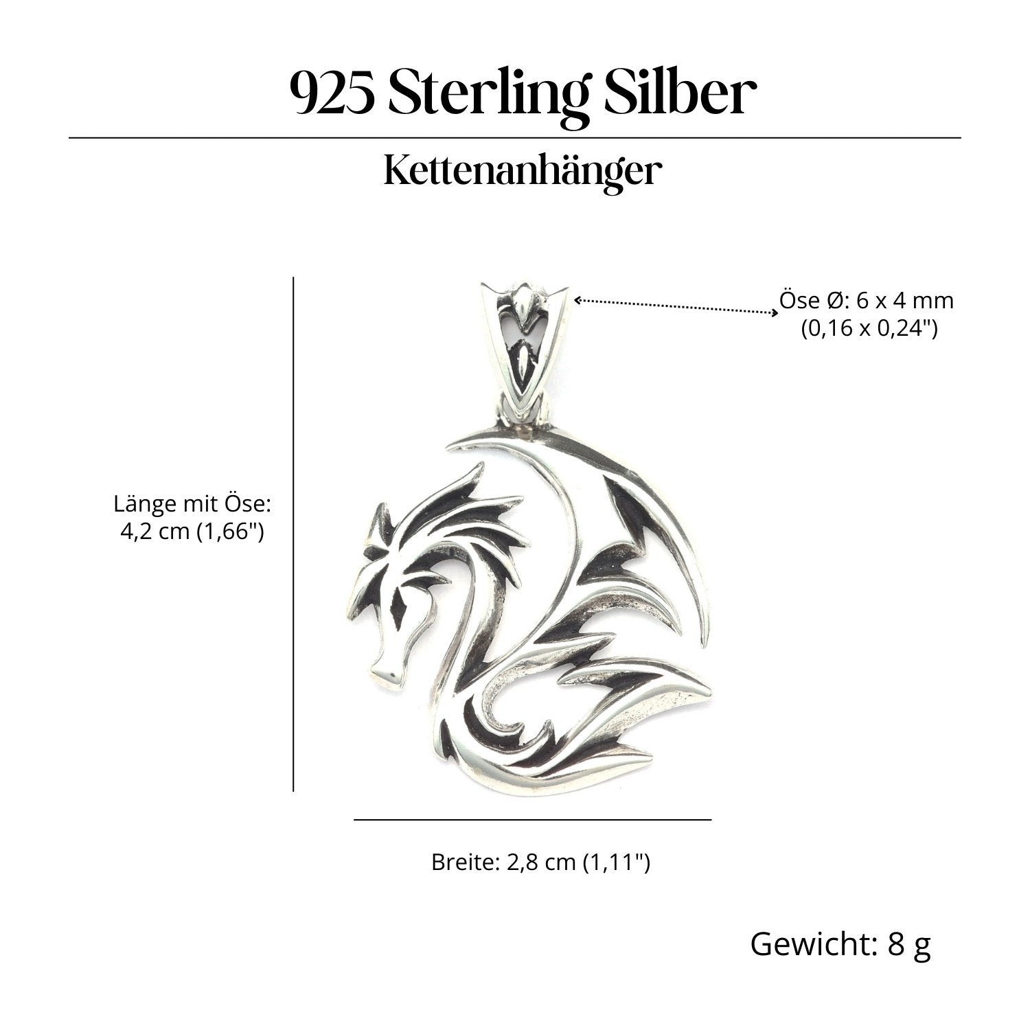 Drache Schmuckanhänger 925-er Silber Amulett