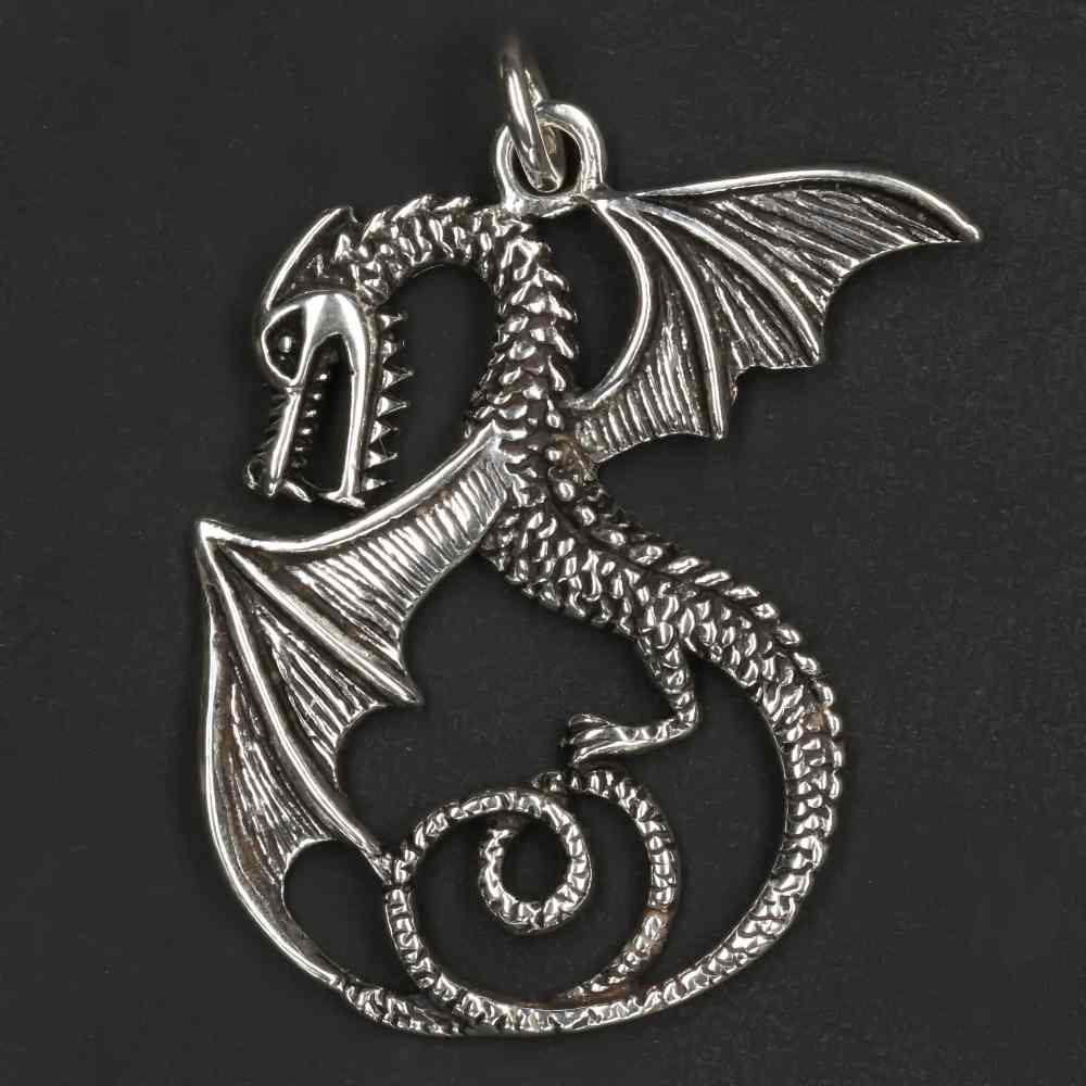 Großer Drache 925 Silber Kettenanhänger ausgefallener Anhänger Larp