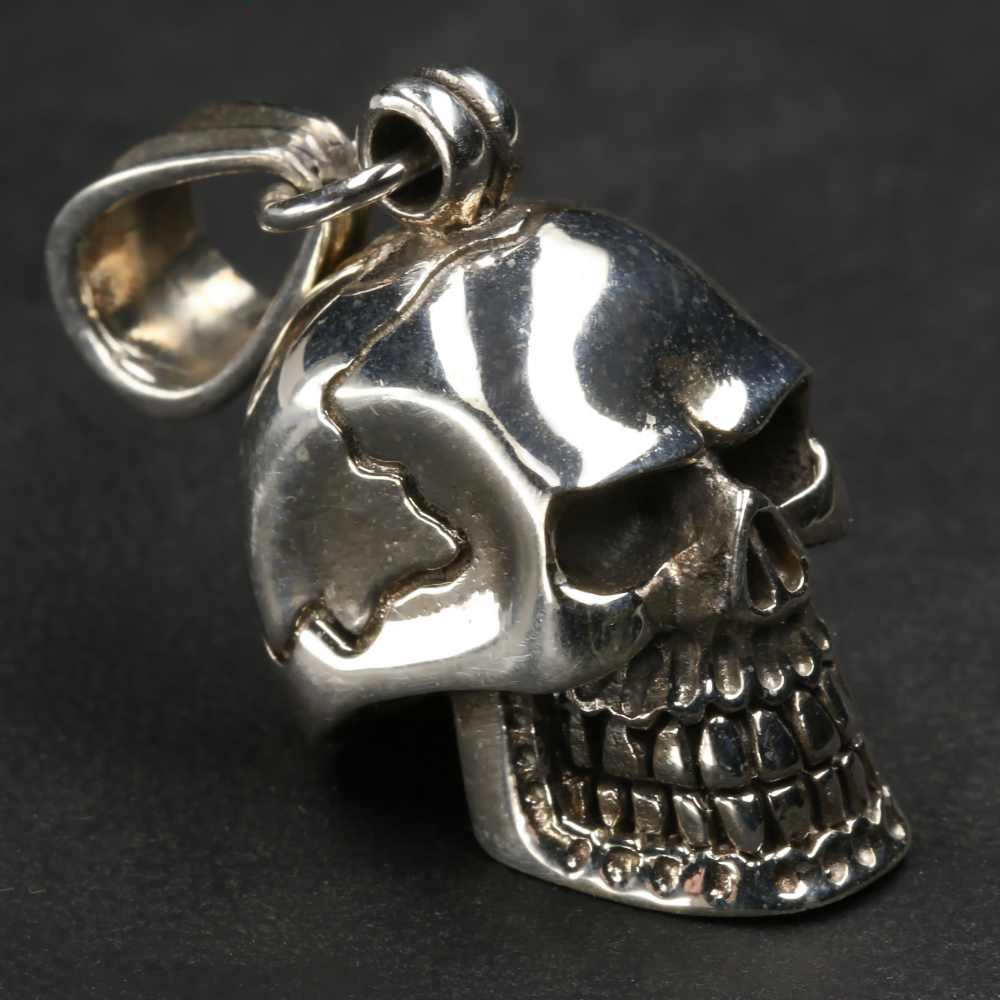 Schwerer Totenkopf 925 Silber Kettenanhänger ausgefallener Anhänger Gothik