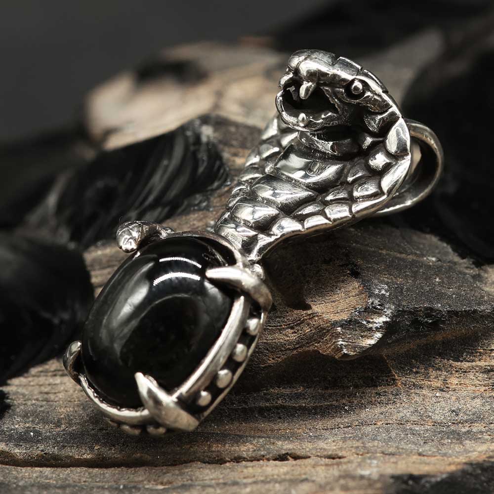 Cobra Anhänger Blackstar Edelstein 925 Silber Schmuckanhänger