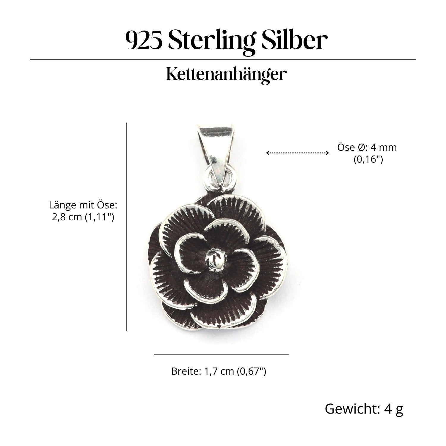 Rose Schmuckanhänger 925-er Silber Amulett