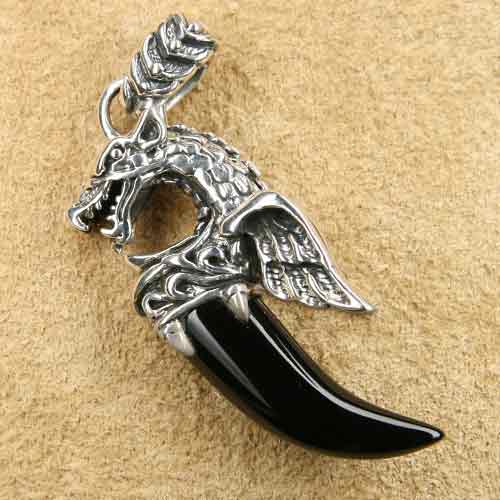 exklusiver Drache Anhänger Silber Onyx
