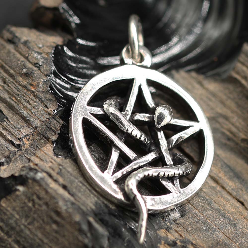 Schlange im Pentagramm Anhänger Wicca Keltischer Schmuck 925 Silber