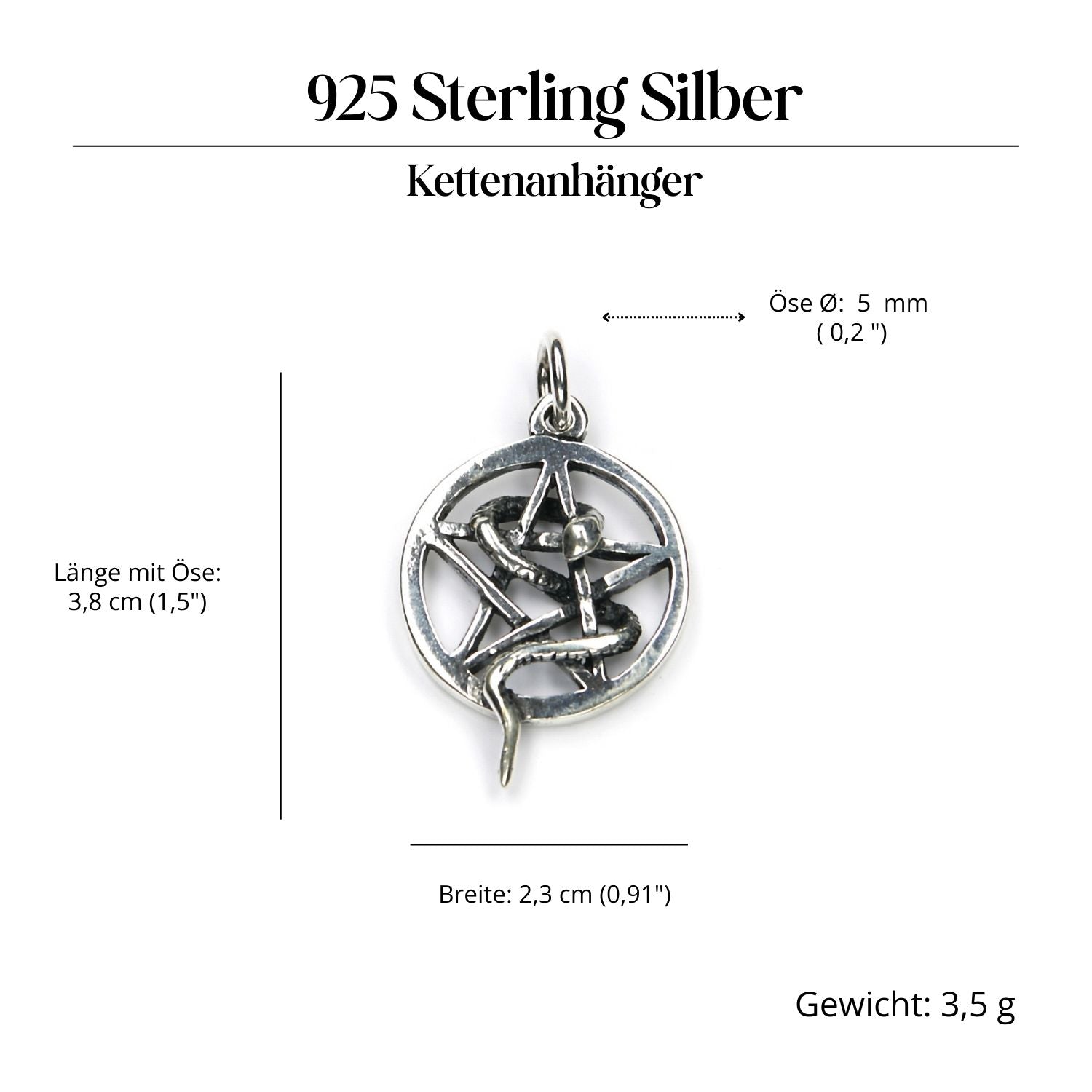 Pentagramm Schlange Silberanhänger ausgefallener Schmuck 925 Silber Kettenanhänger