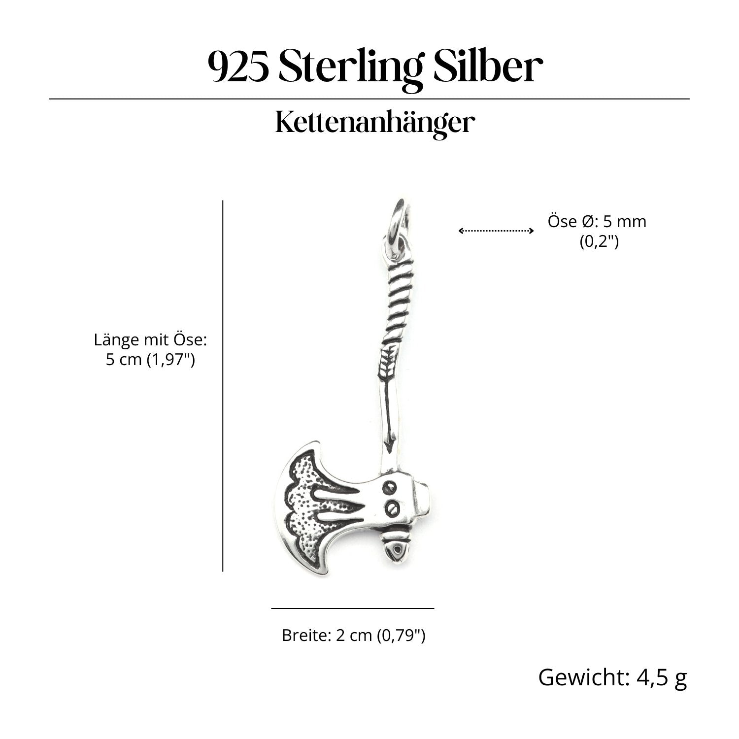 Wikinger Axt Schmuckanhänger 925-er Silber Amulett