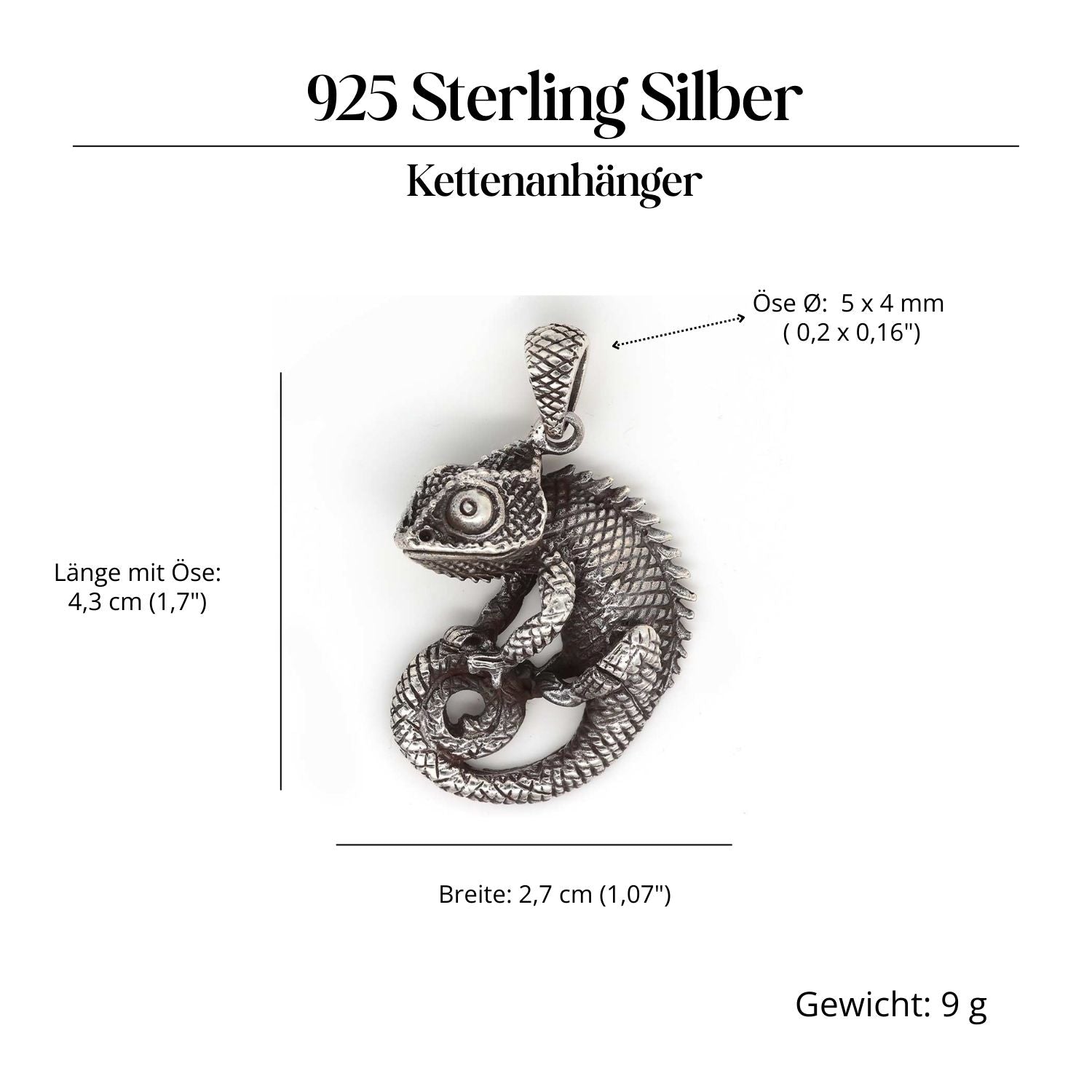 Camäleon Silberanhänger ausgefallener Schmuck 925 Silber Kettenanhänger