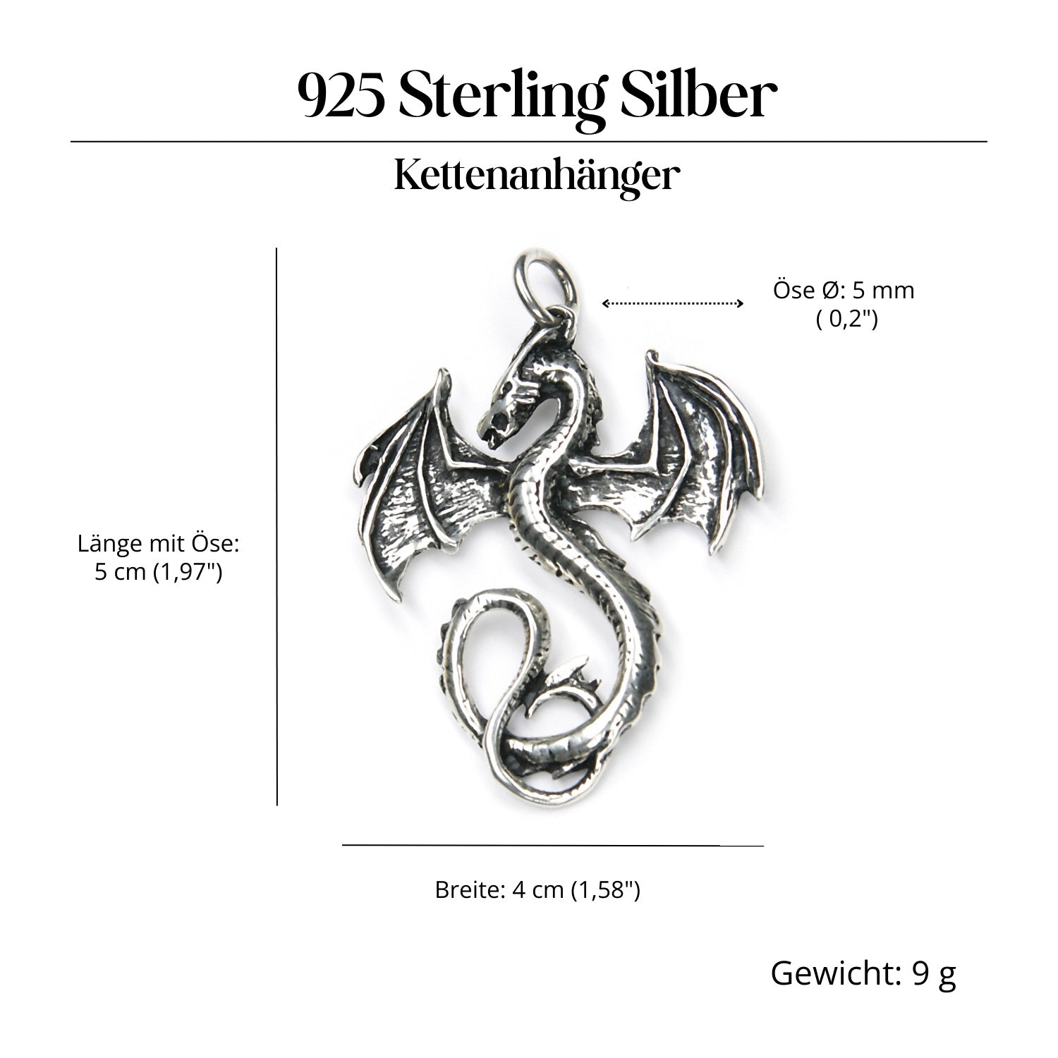 Silberdrache Silberschmuck Anhänger 925 Sterlingsilber massiv