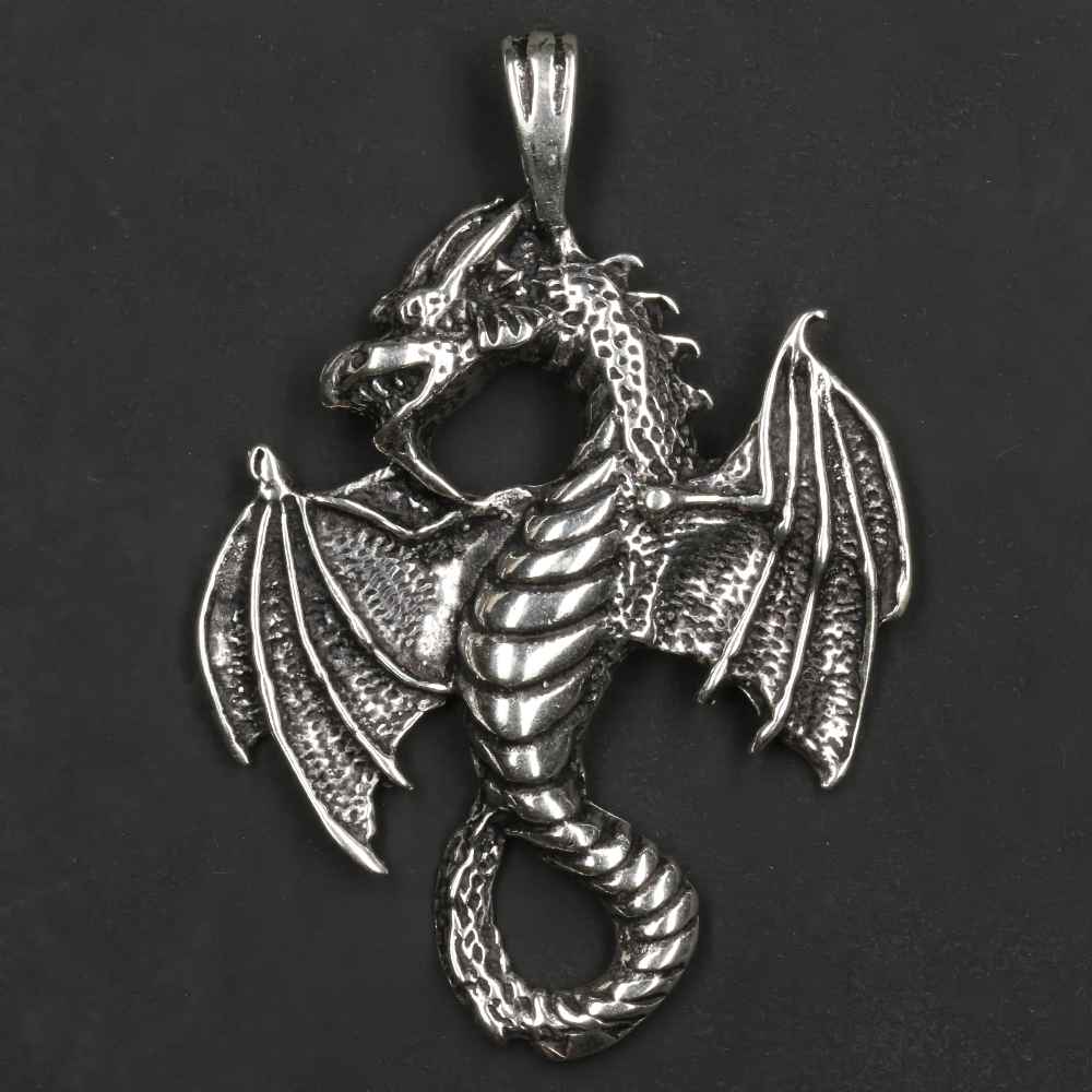 Drache mit Flügel 925 Silber Kettenanhänger ausgefallener Anhänger Luftdrache
