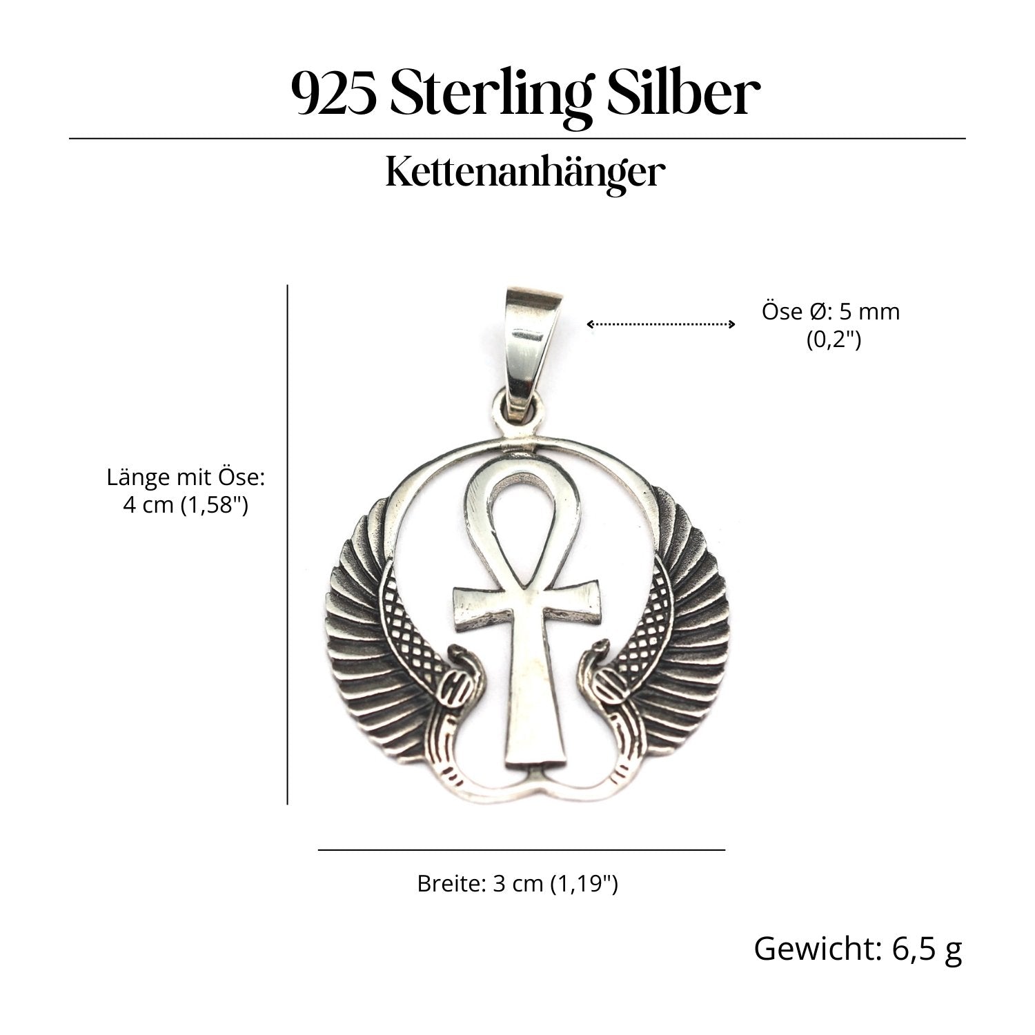 Ankh geflügelt Schmuckanhänger 925-er Silber Amulett