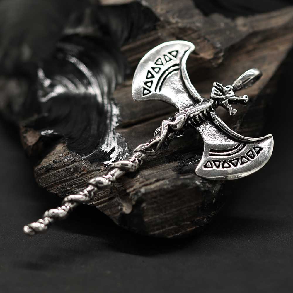 Axt Anhänger Drachen verziert Silber Schmuck Kettenanhänger
