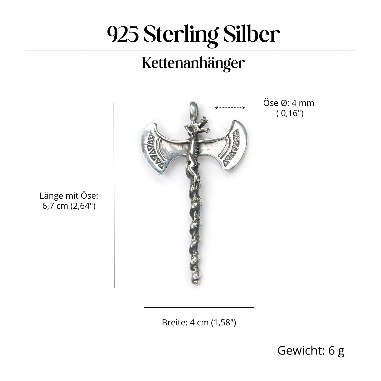Doppelaxt Silberschmuck Anhänger 925 Sterlingsilber massiv