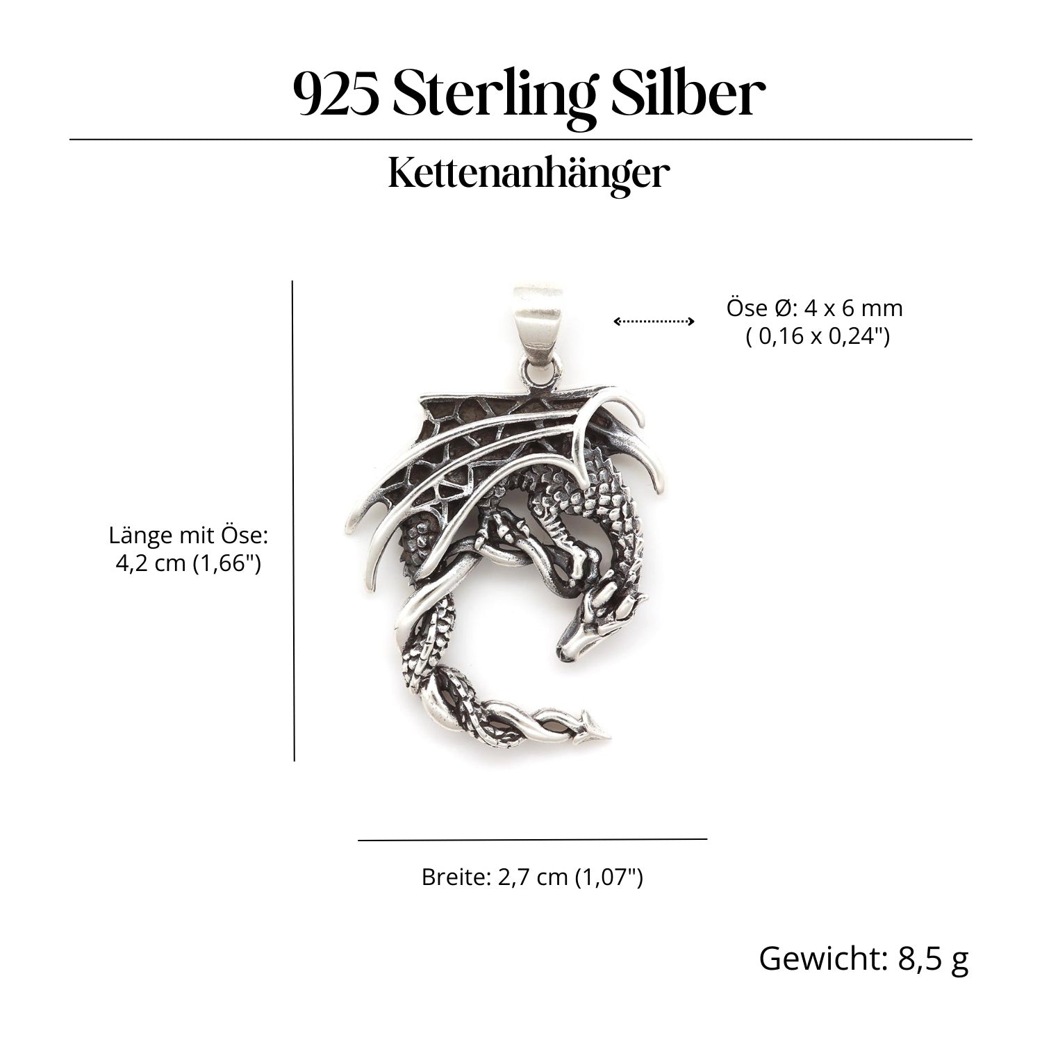Drache Silberschmuck Anhänger 925 Sterlingsilber massiv