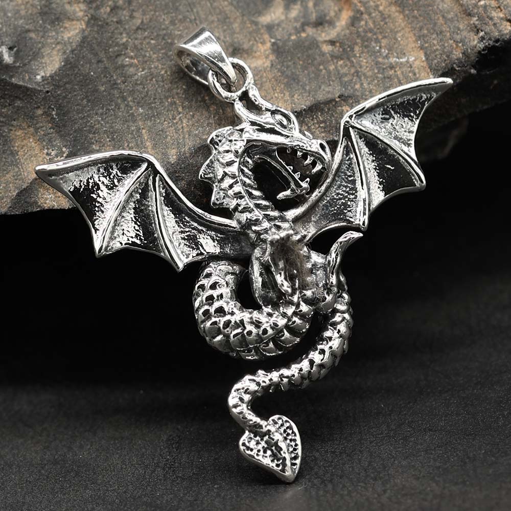 Drachen Anhänger Silber schwerer Kettenanhänger Larp 
