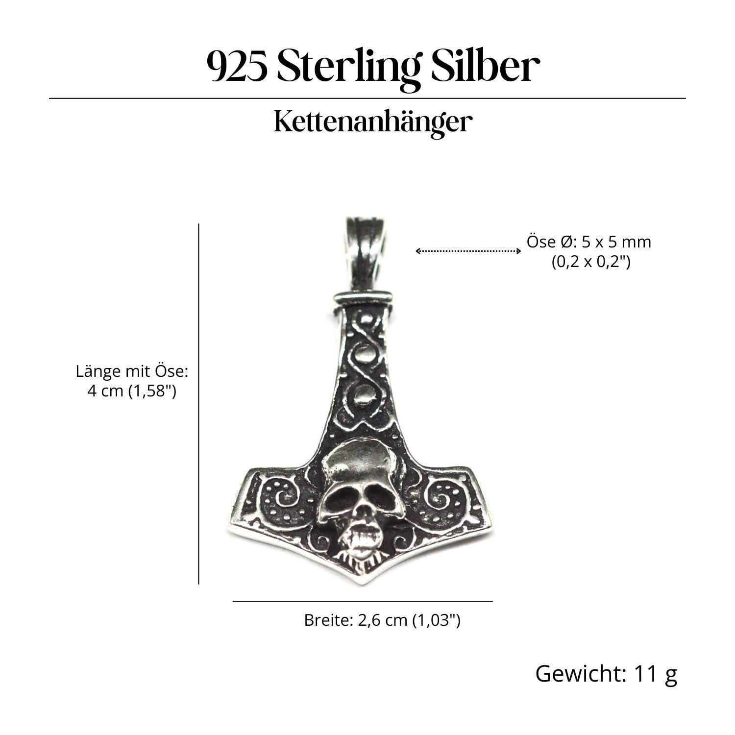 Thors Hammer Schmuckanhänger 925-er Silber Amulett
