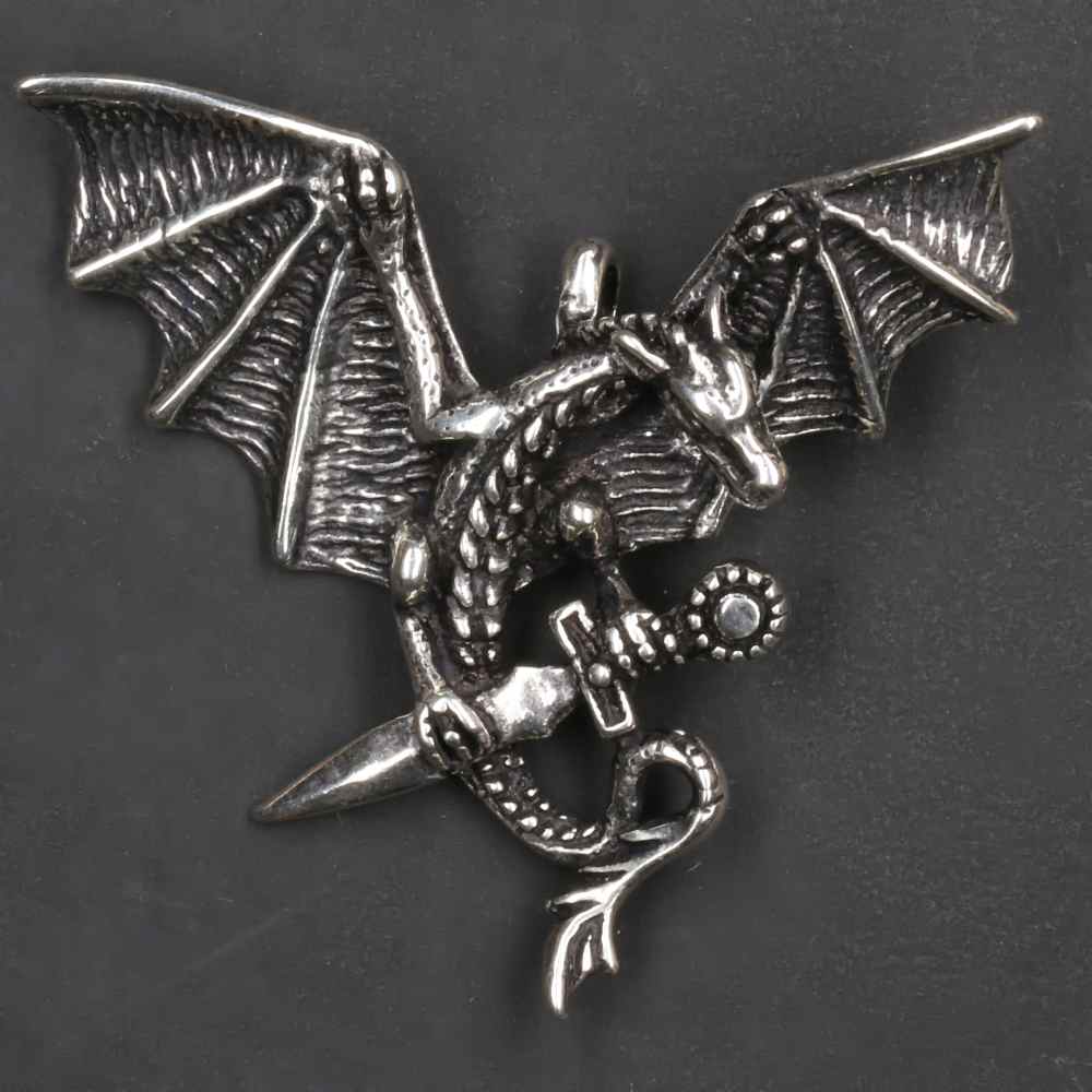 Drache mit Schwert Silber Anhänger 925er Sterlingsilber