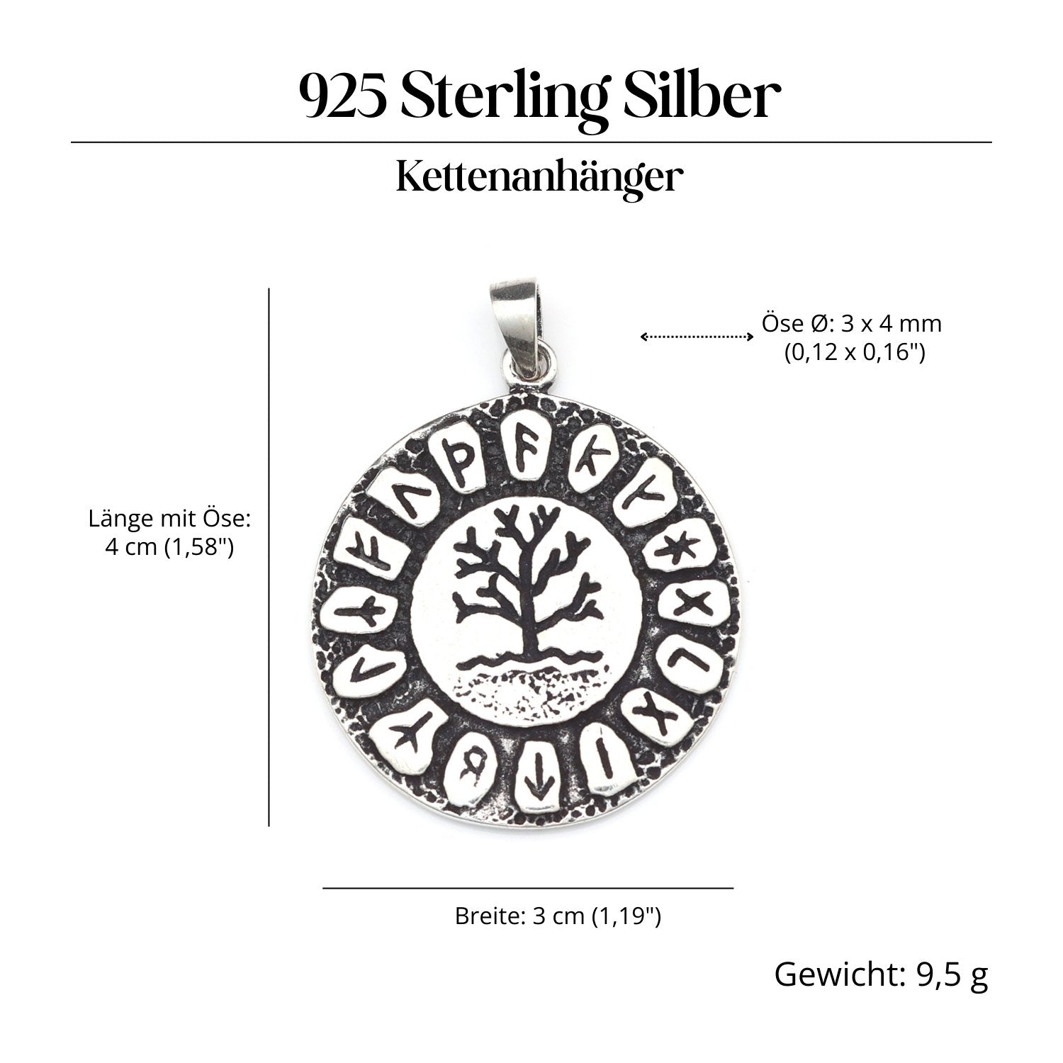 Runen Lebensbaum Schmuckanhänger 925-er Silber Amulett