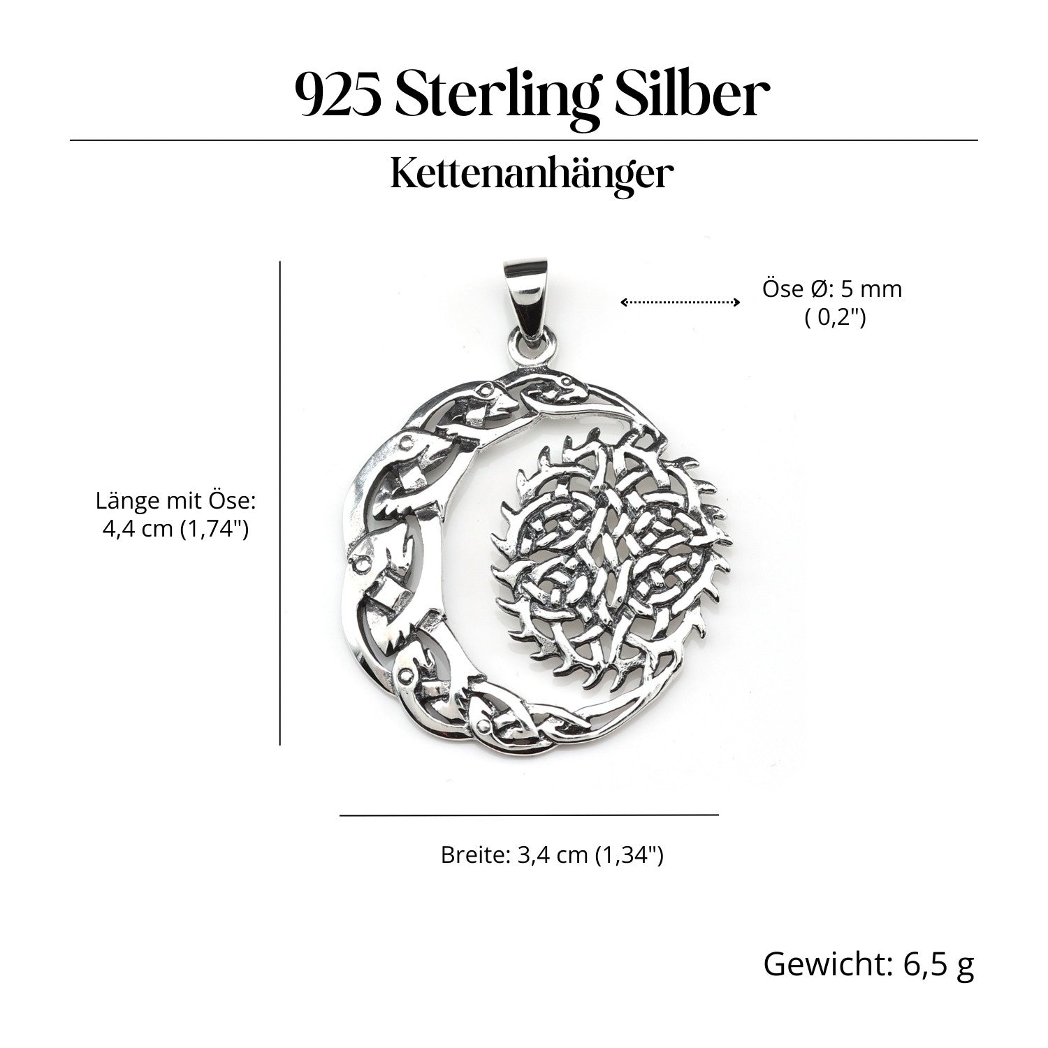 Sun and Moon Celtic Jewelry Pendant in 925 Silver