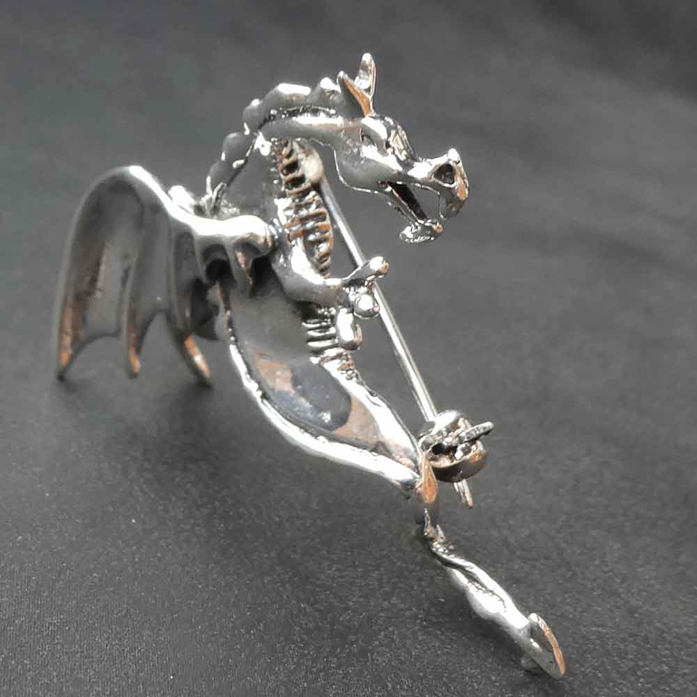 Schmuck Brosche Drache Silber