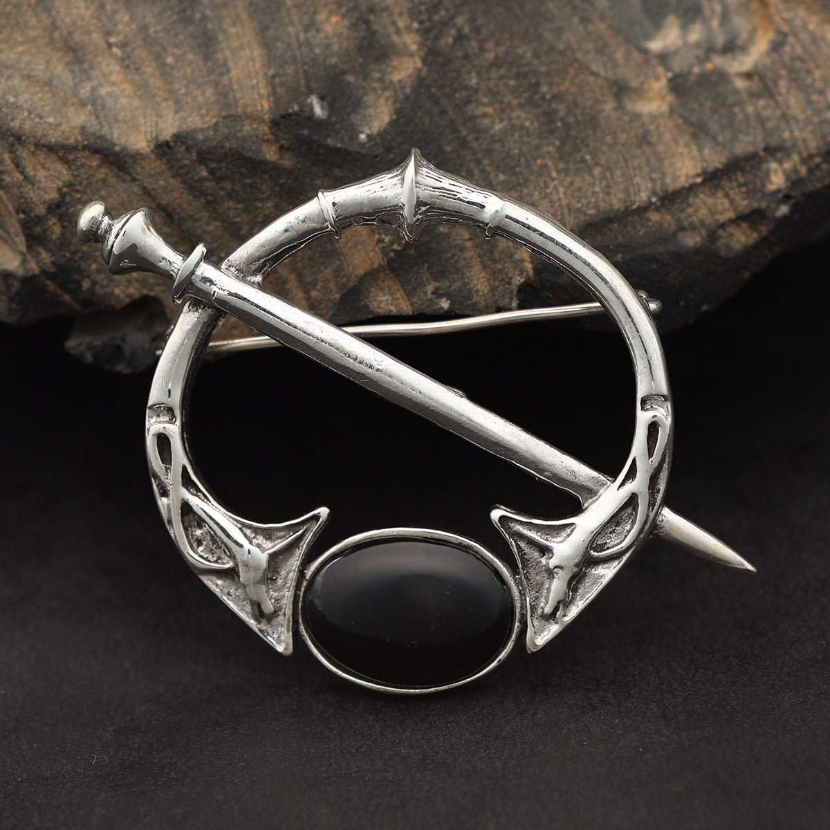 Onyx Brosche Silber Kelten Design 925 Silber Edler Schmuck Gewandung