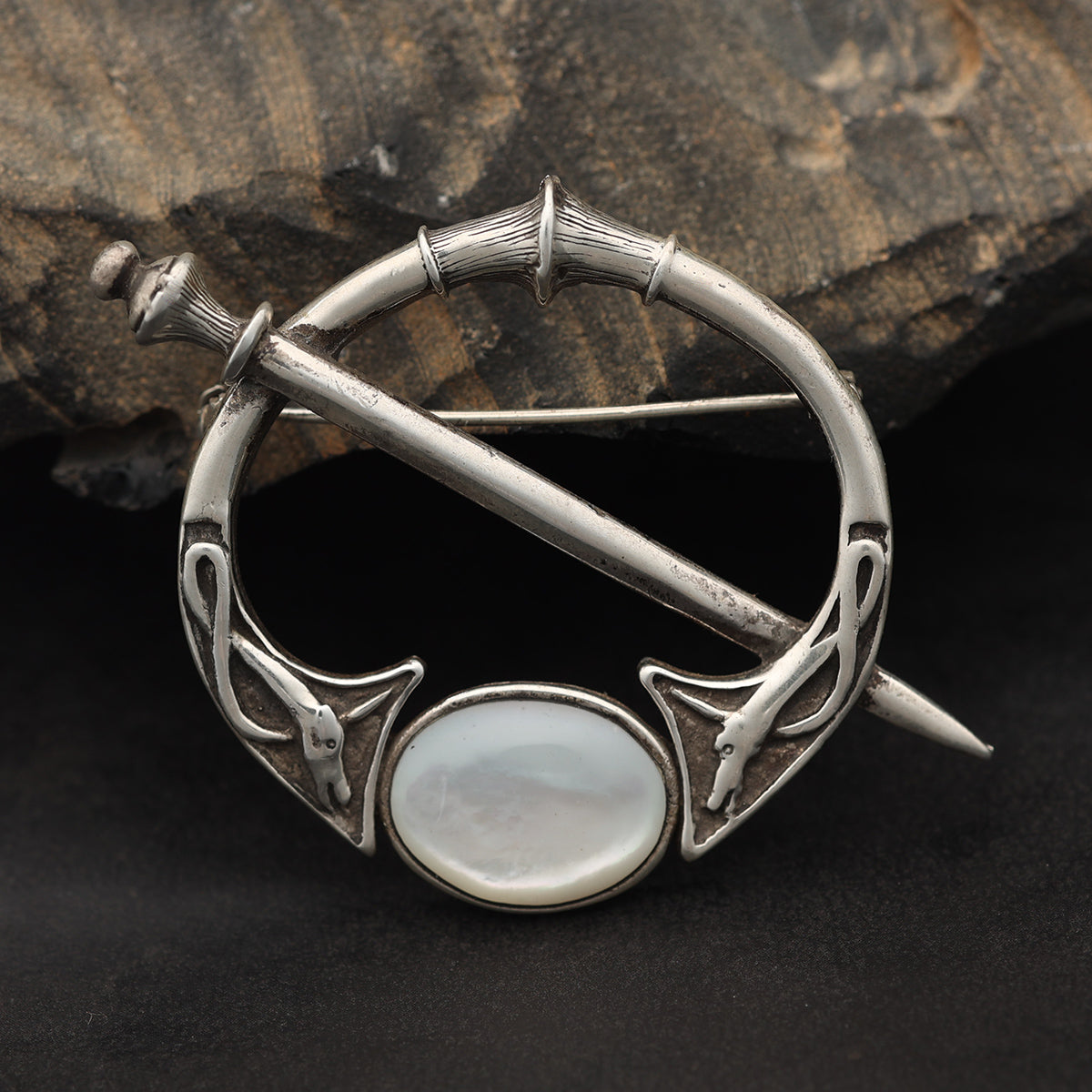 Perlmutt Brosche Silber Kelten Design 925 Silber Edler Schmuck Gewandung