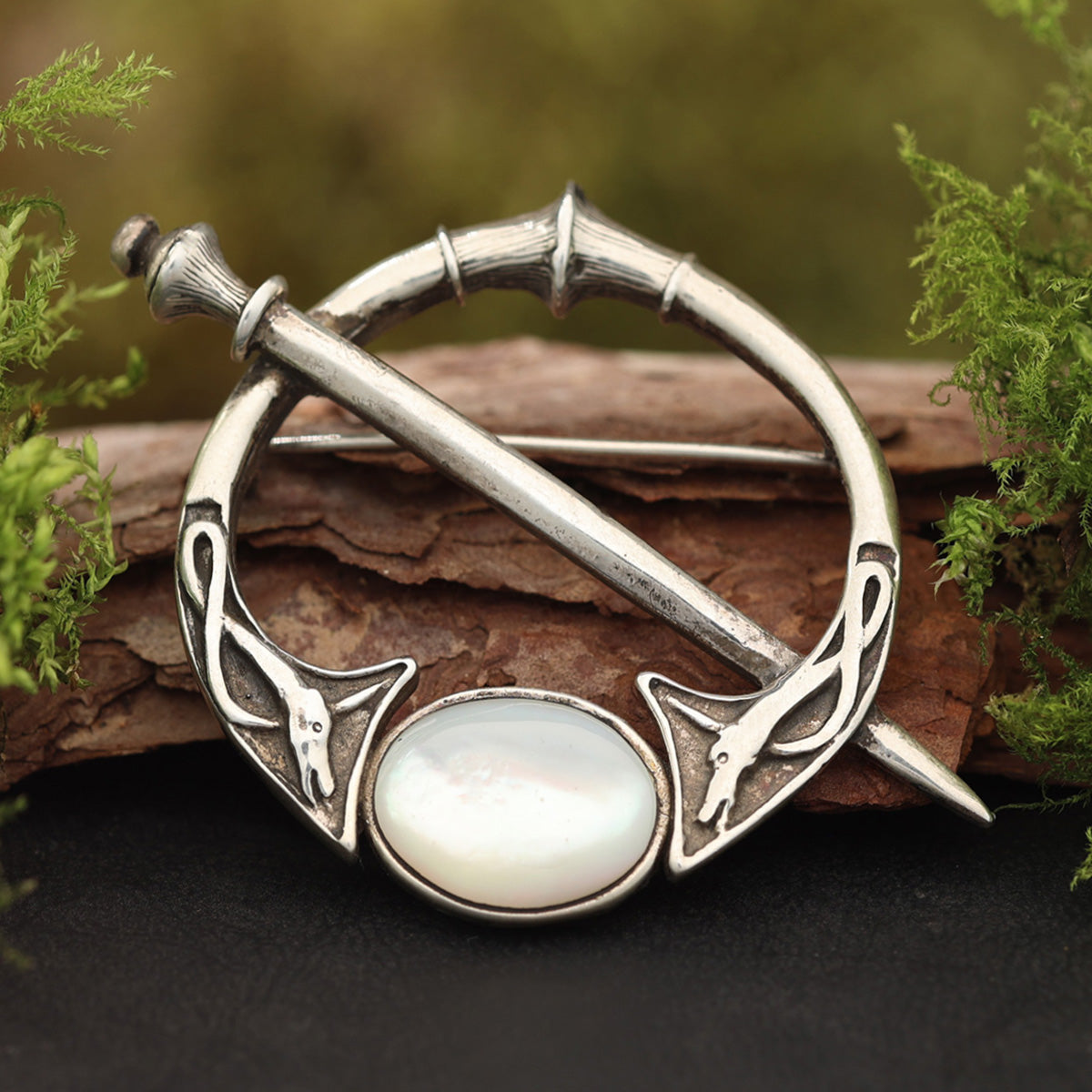 Perlmutt Fibel Brosche Silber Kelten Design 925 Silber Edler Schmuck