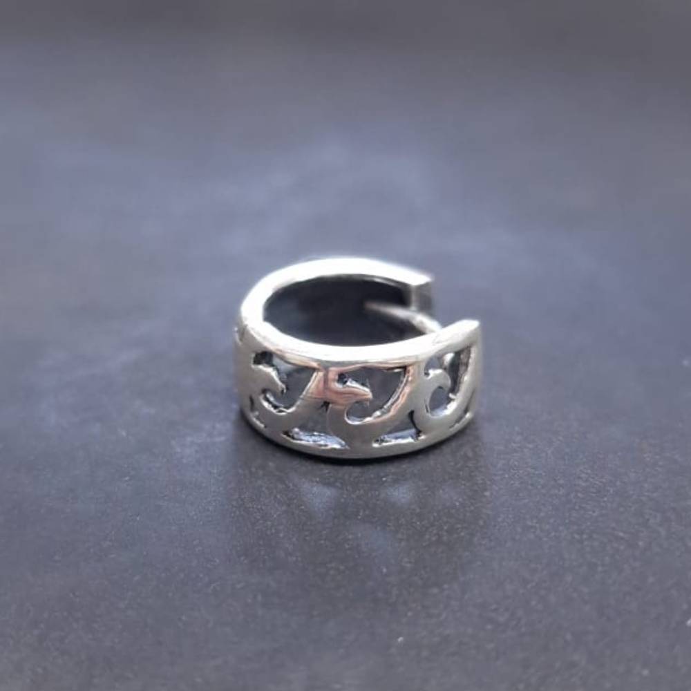 Klappcreole Welle Muster Breit 925er Silber Ohrring