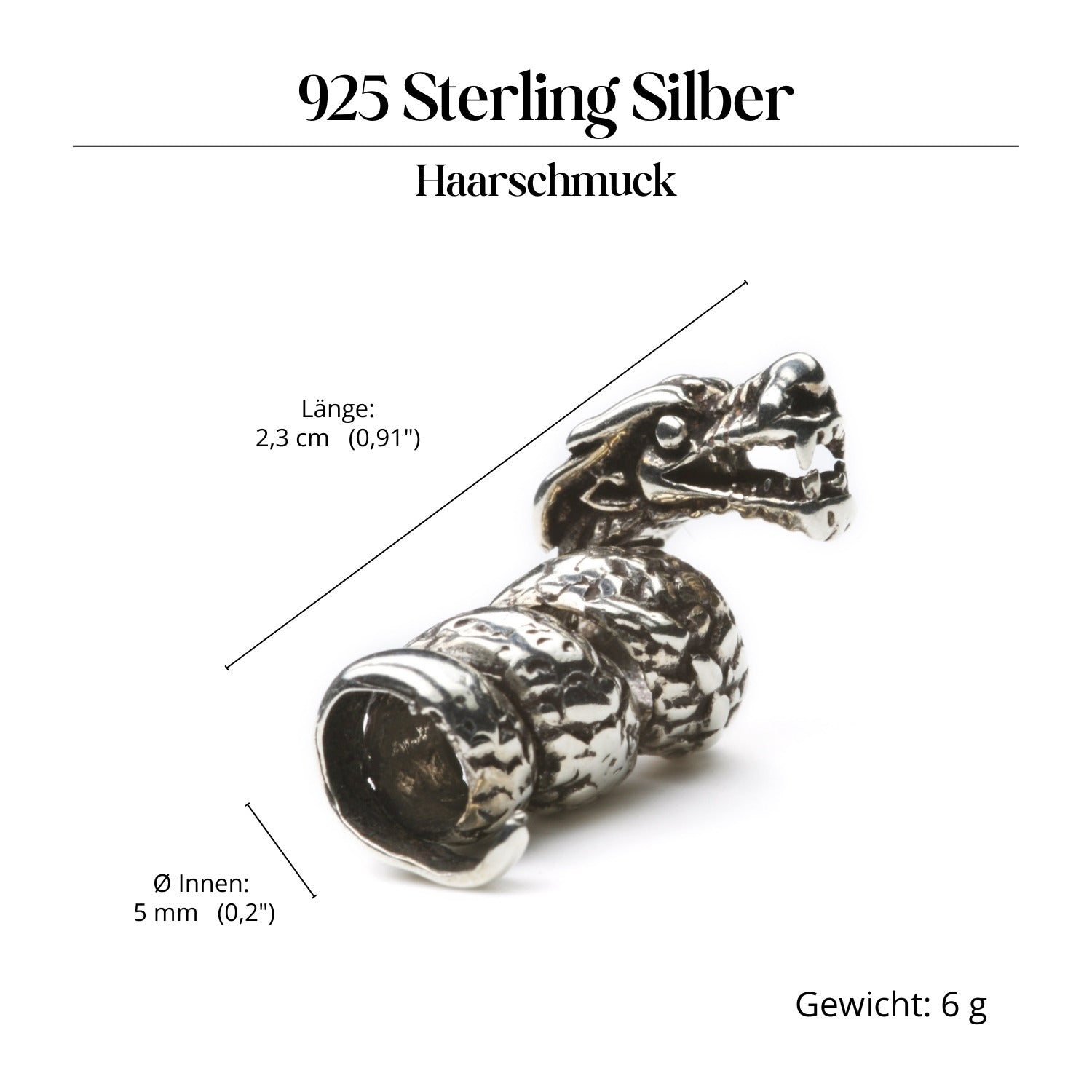 Drache Bartschmuck 925 Silber Haarperle aus Sterlingsilber