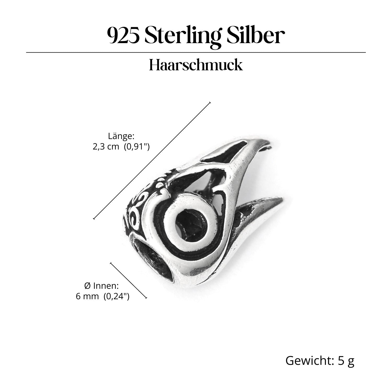 Raben Kopf Bartschmuck 925 Silber Haarperle aus Sterlingsilber