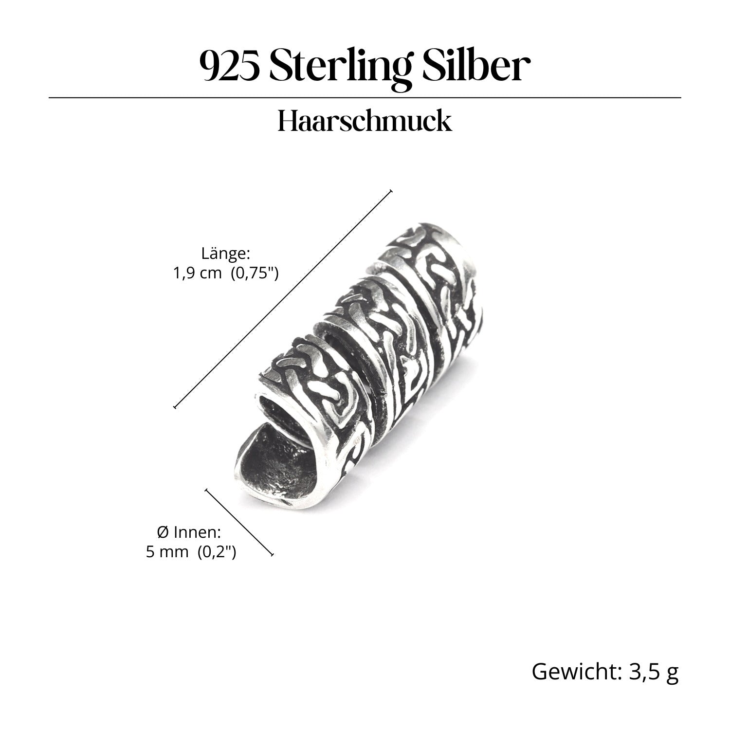 Kelten Bartschmuck 925 Silber Haarperle aus Sterlingsilber