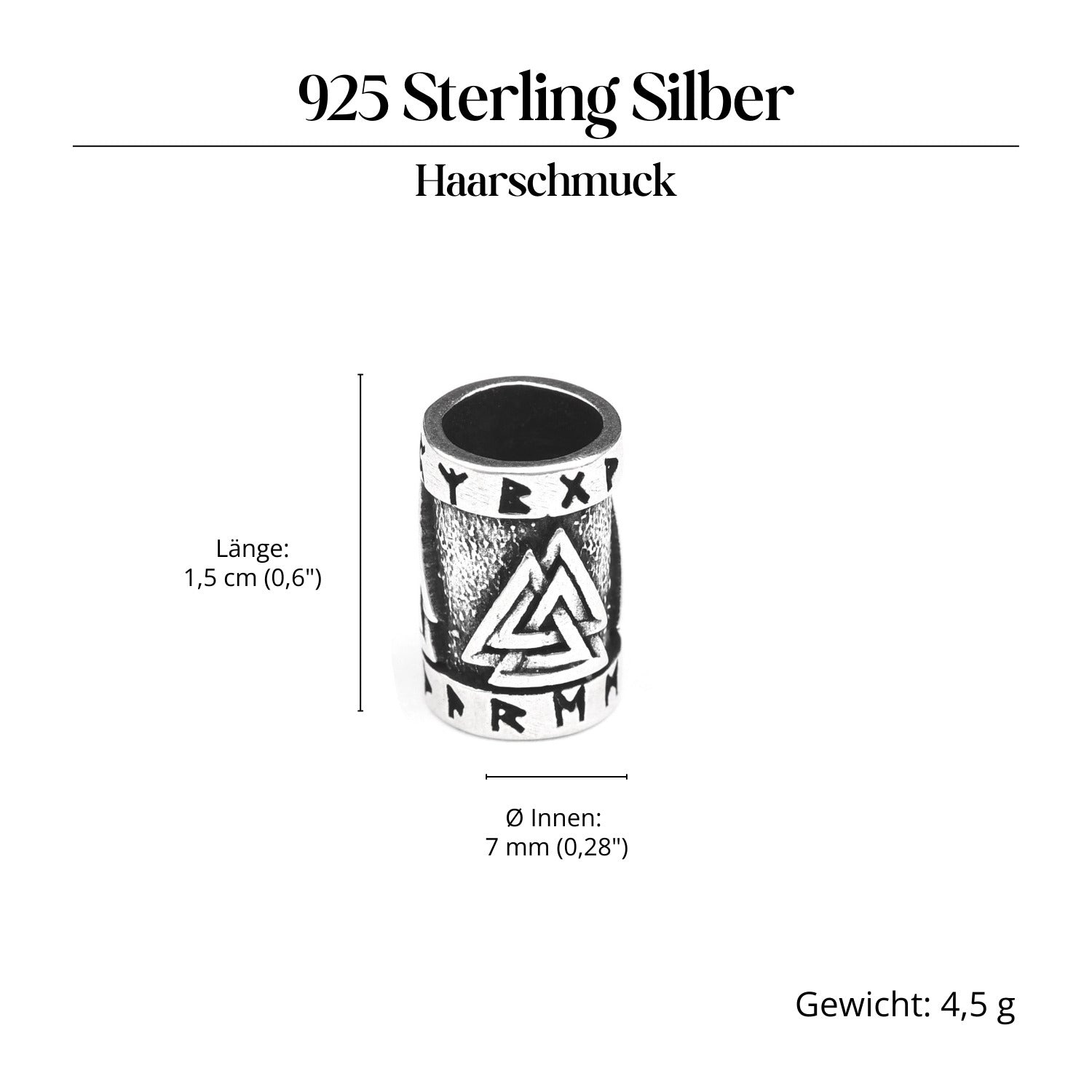 Wotans Knoten Bartschmuck 925 Silber Haarperle aus Sterlingsilber