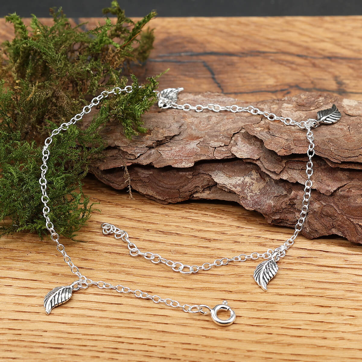Steine Fusskette Sommer Schmuck aus 925 Silber Bläter