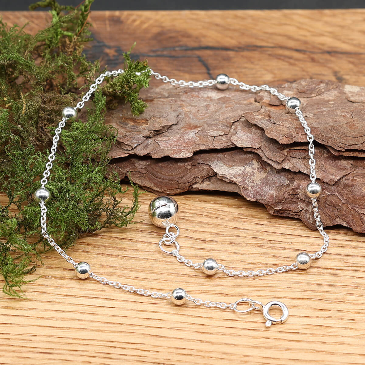 Steine Fusskette Sommer Schmuck aus 925 Silber Kugeln