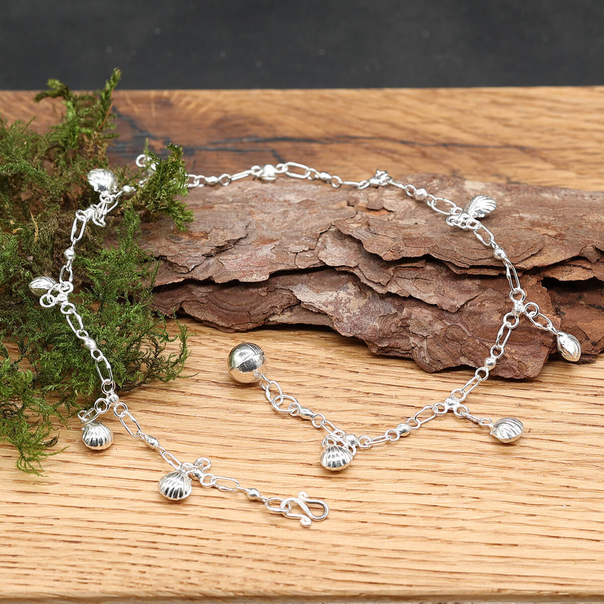 Steine Fusskette Sommer Schmuck aus 925 Silber Muscheln