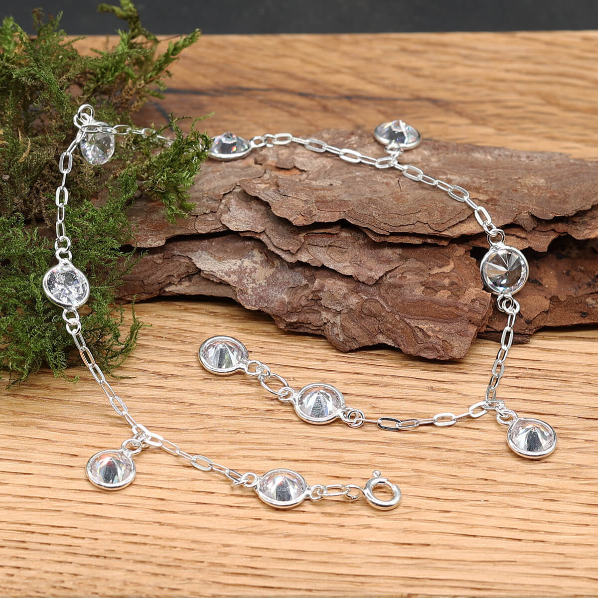 Anklet with crystal zirconia stones, 925 silver, foot jewelry