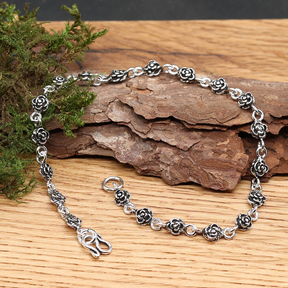 Rosen Steine Fusskette Sommer Schmuck aus 925 Silber